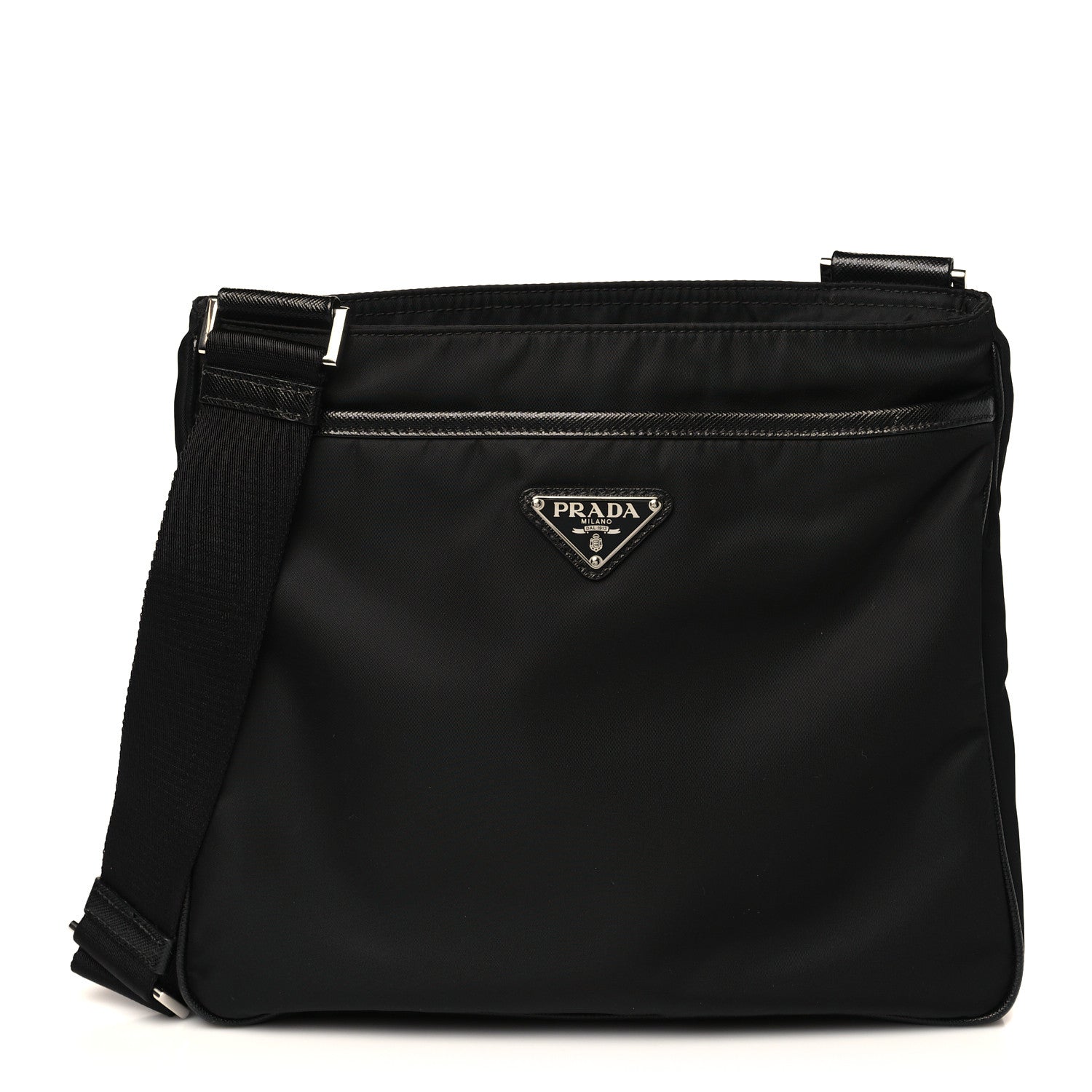Prada Re-Nylon Saffiano Pocket Flat Messenger Bag Black 1 of 9