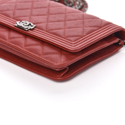 Chanel Caviar Quilted Boy Wallet On Chain WOC Red 9 of 11