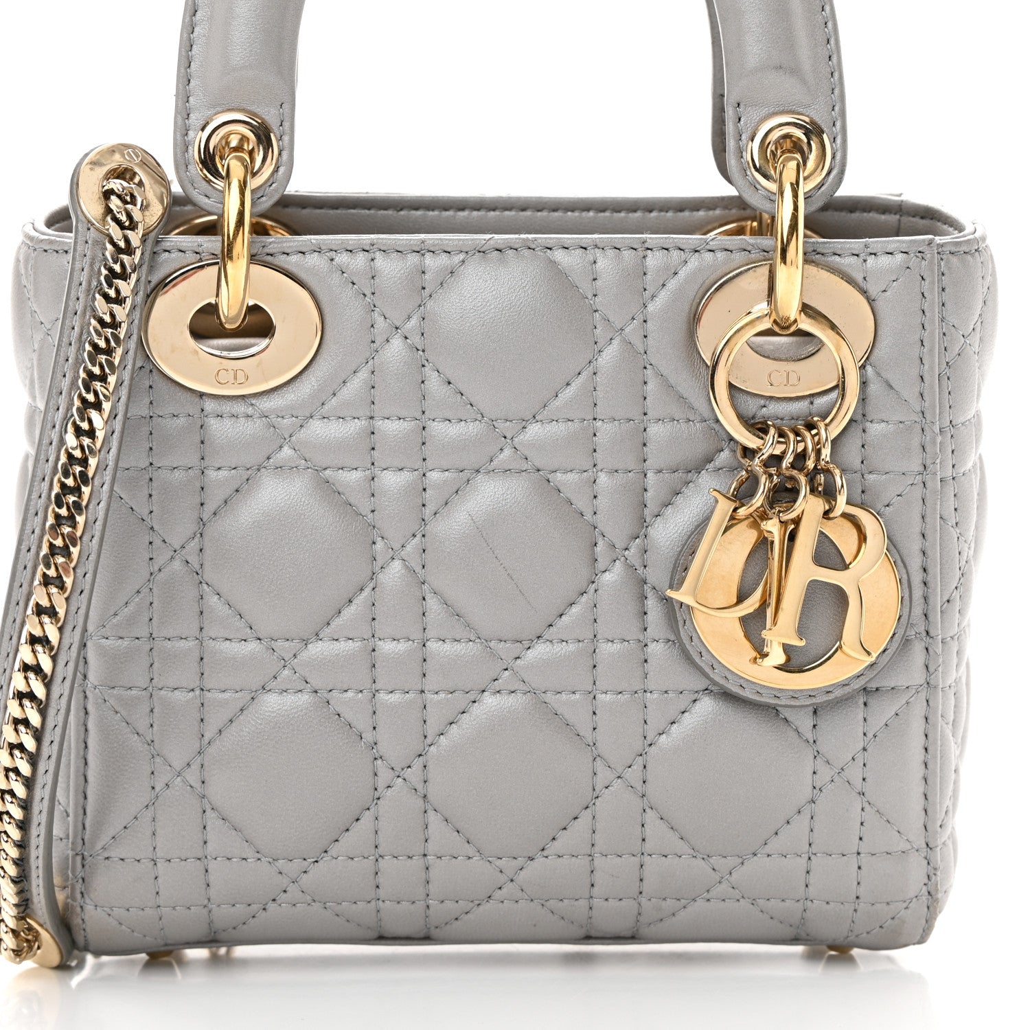 Christian Dior Metallic Lambskin Cannage Mini Lady Dior Grey 8 of 17