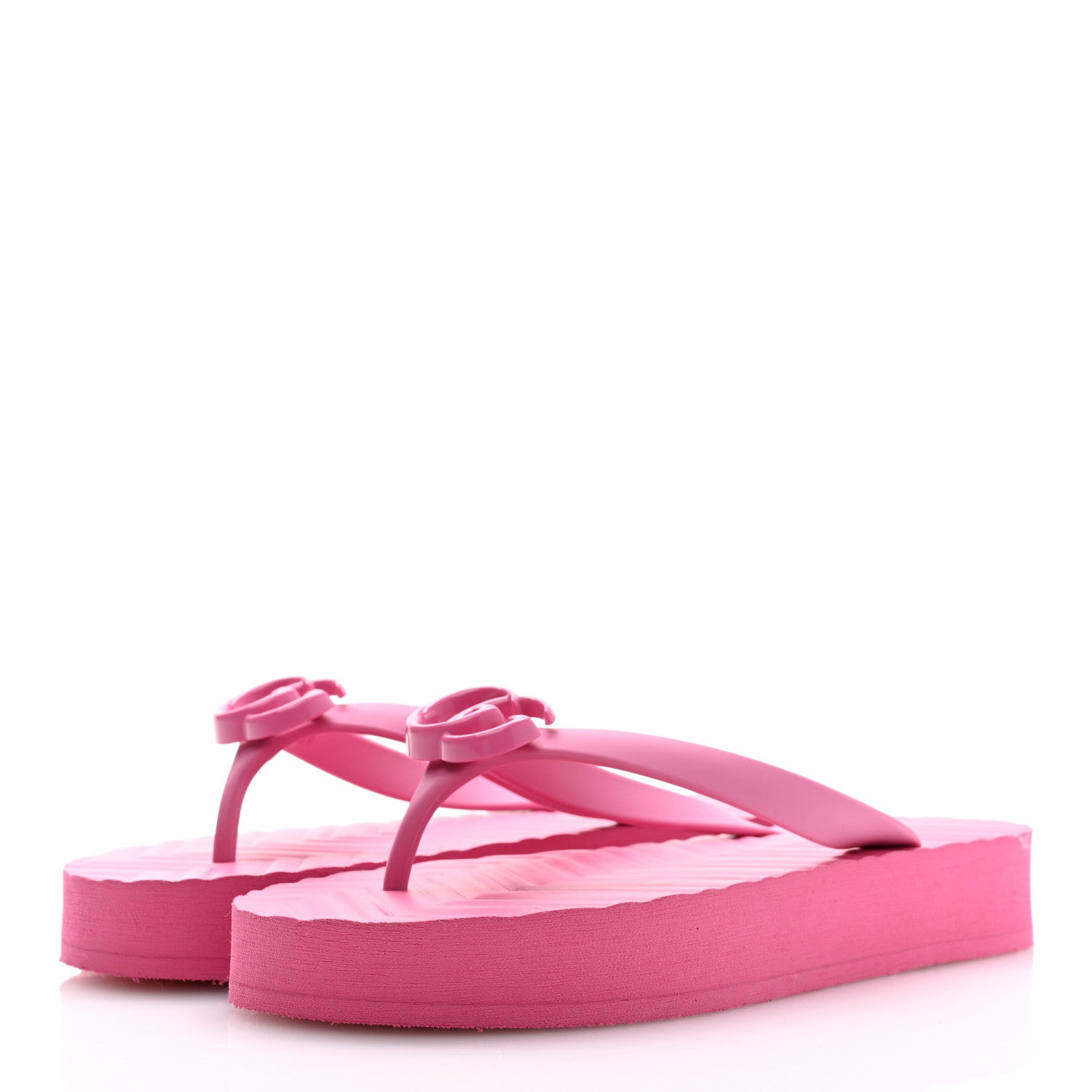 Gucci Rubber Chevron Womens GG Thong Sandals 37 Pink Tropical Flower 3 of 7