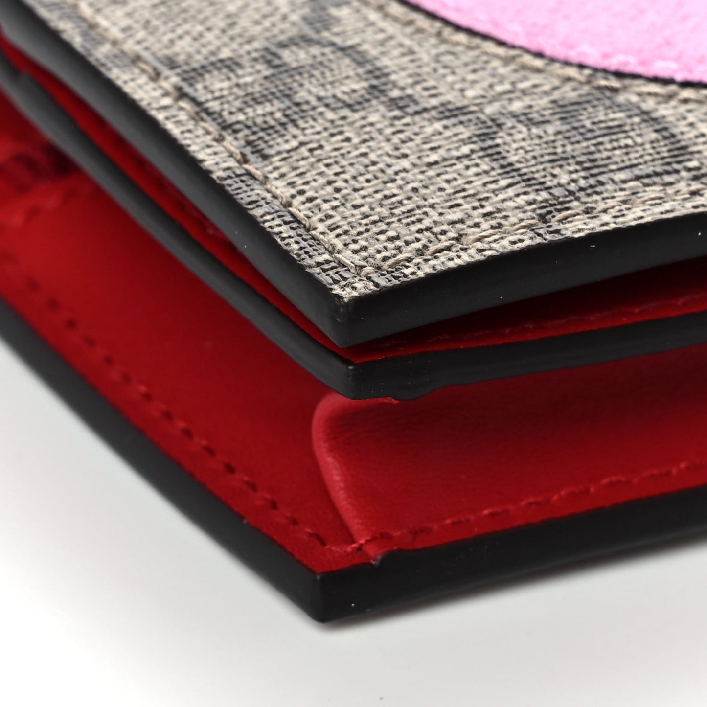 GG Supreme Monogram Bosco Patch Card Case Wallet Beige Malva Hibiscus Red