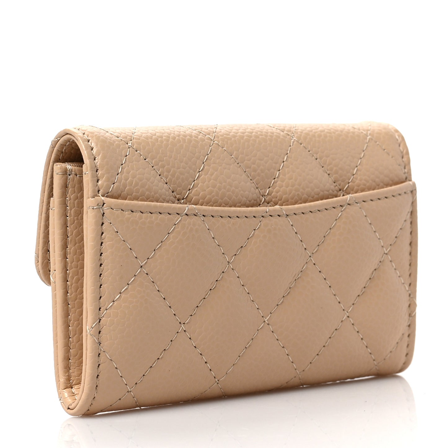 Caviar Quilted Flap Card Holder Wallet Beige