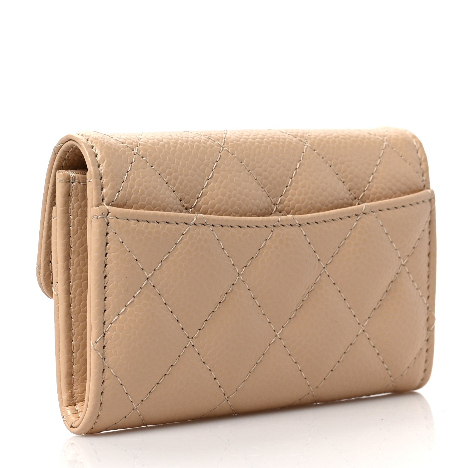 Chanel Caviar Quilted Flap Card Holder Wallet Beige 3 of 8