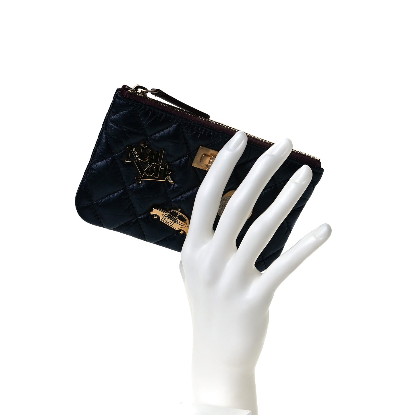 Aged Calfskin Quilted Small Lucky Charms Cosmetic Case Black