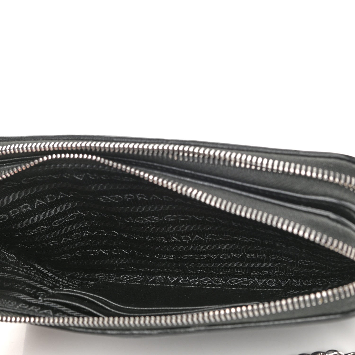 Prada Nappa Impunture Diagramme Mini Double Zip Chain Crossbody Bag Black 6 of 12