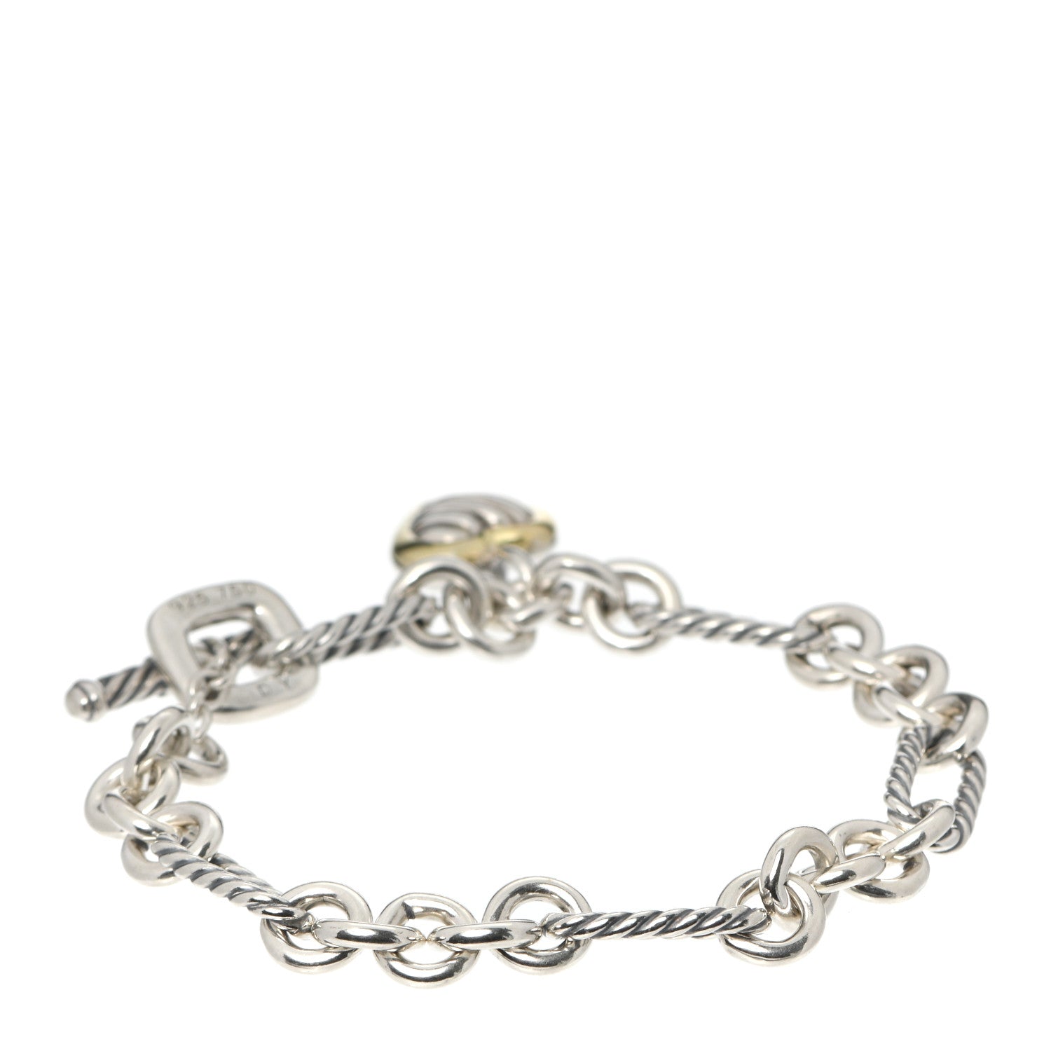 David Yurman Sterling Silver 18K Yellow Gold Cable Heart Charm Bracelet 3 of 4