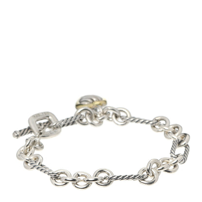 David Yurman Sterling Silver 18K Yellow Gold Cable Heart Charm Bracelet 3 of 4
