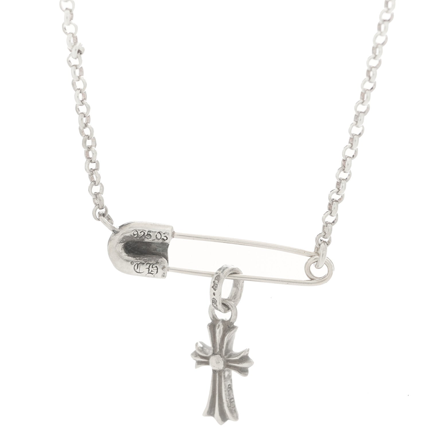 Chrome Hearts Sterling Silver Safety Pin Baby Fat Cross Pendant Necklace 5 of 6
