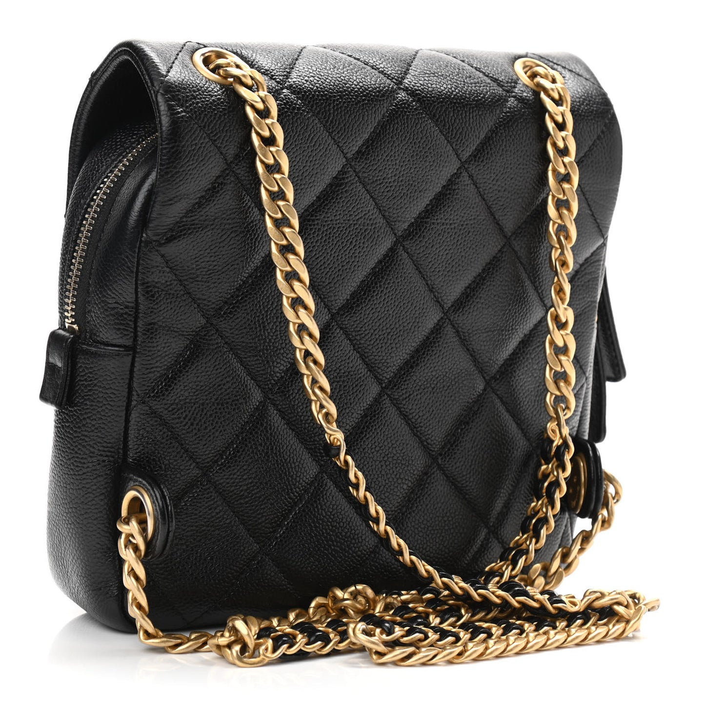 Shiny Caviar Quilted Chain Melody Backpack Black