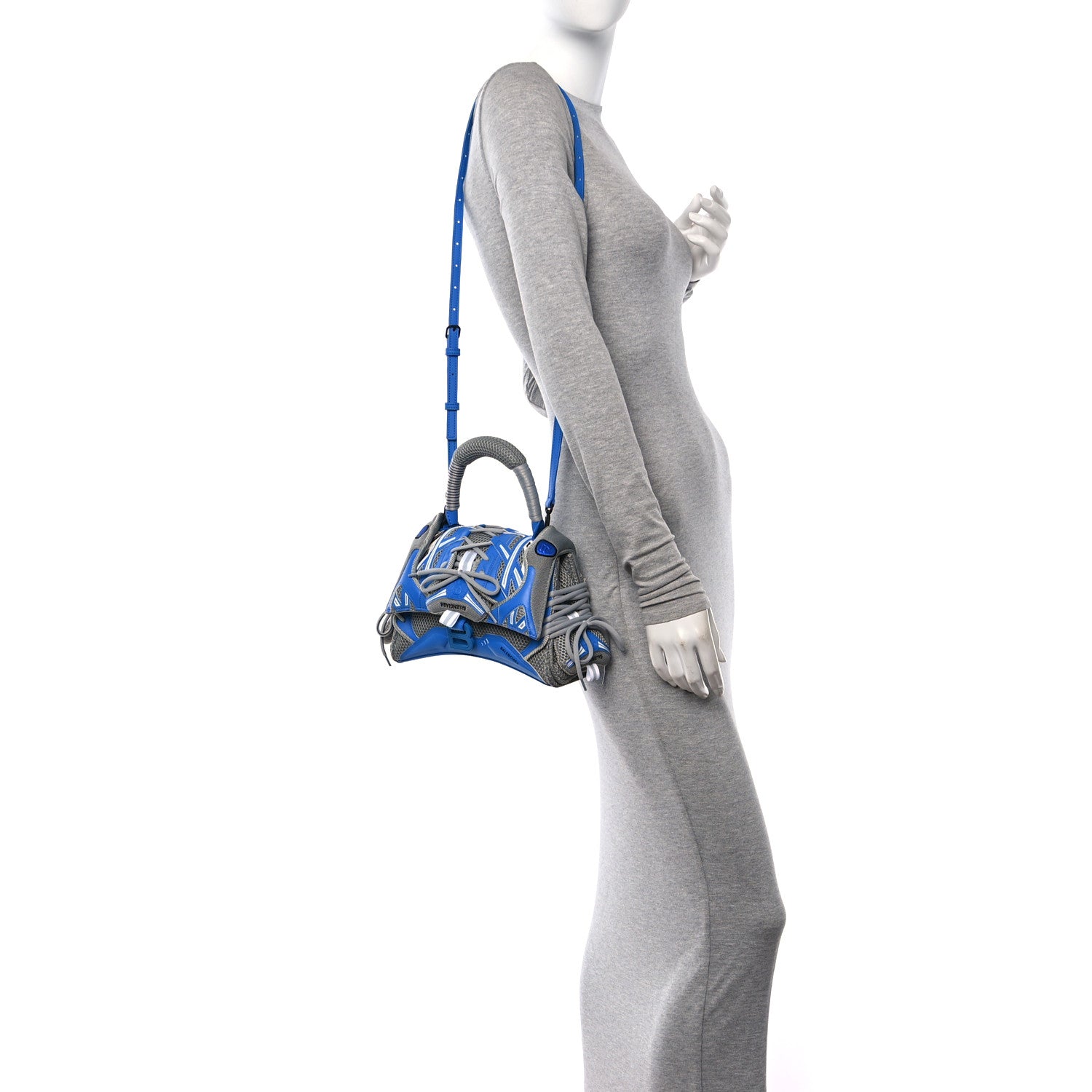 Balenciaga Faux Calfskin Fabric Small Sneakerhead Top Handle Bag Blue Grey 2 of 11