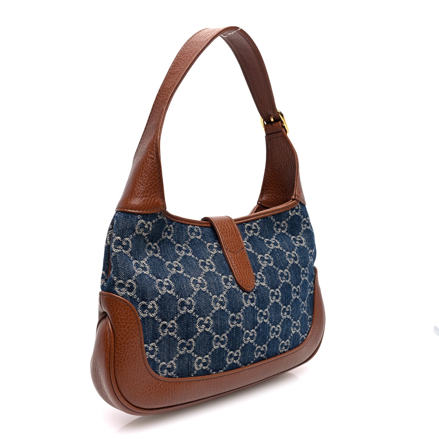 Gucci New Denim GG Monogram Calfskin Small Jackie 1961 Hobo Blue Tea Cuir 4 of 11