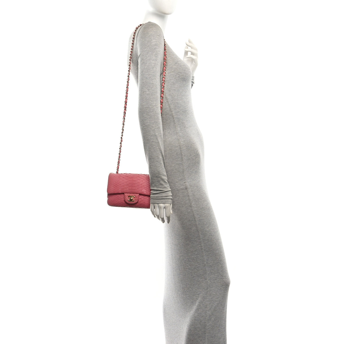 Snakeskin Mini Rectangular Flap Dark Pink