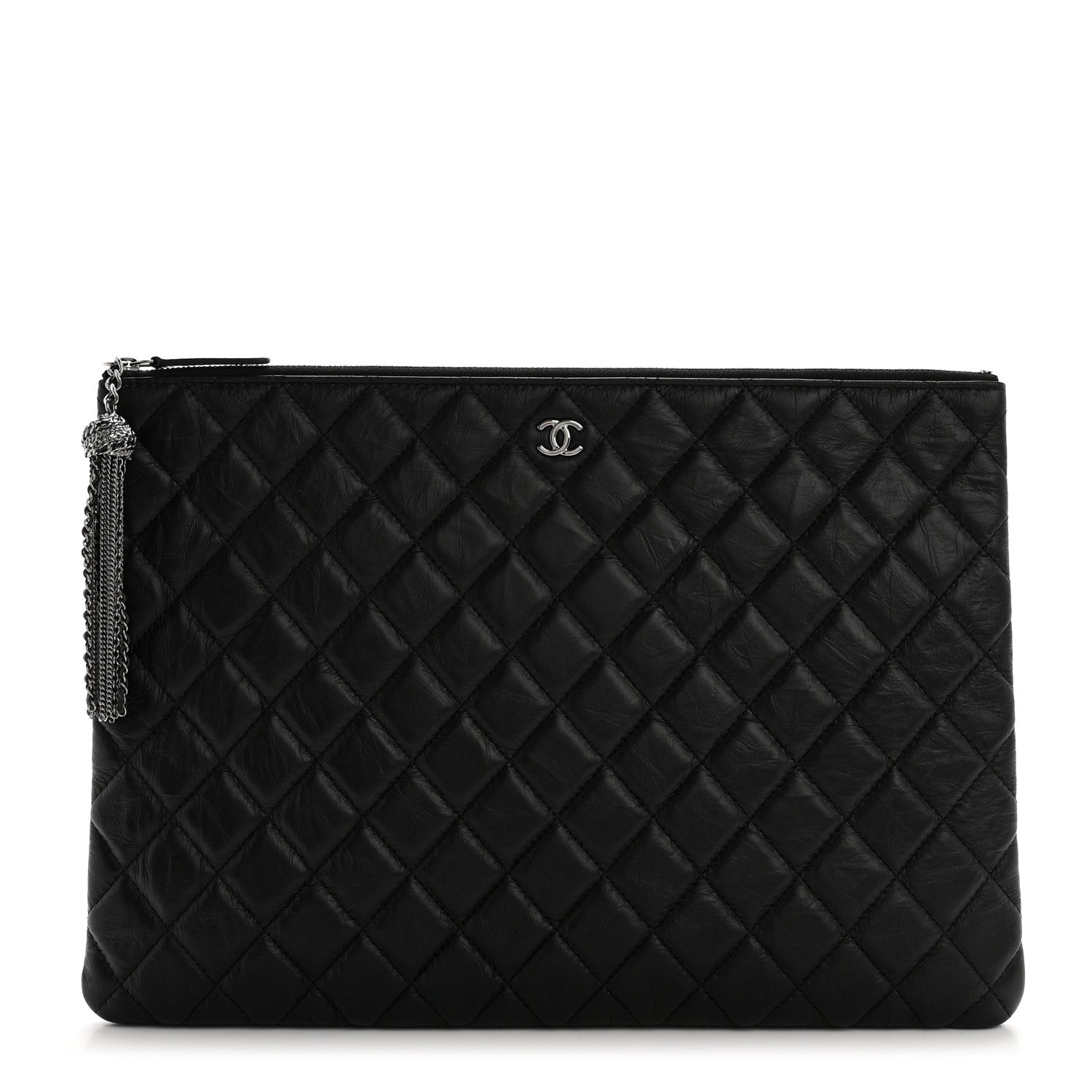 Chanel Aged Calfskin Quilted Large Tassel Cosmetic Case Black 1 of 8
