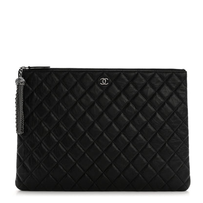 Chanel Aged Calfskin Quilted Large Tassel Cosmetic Case Black 1 of 8