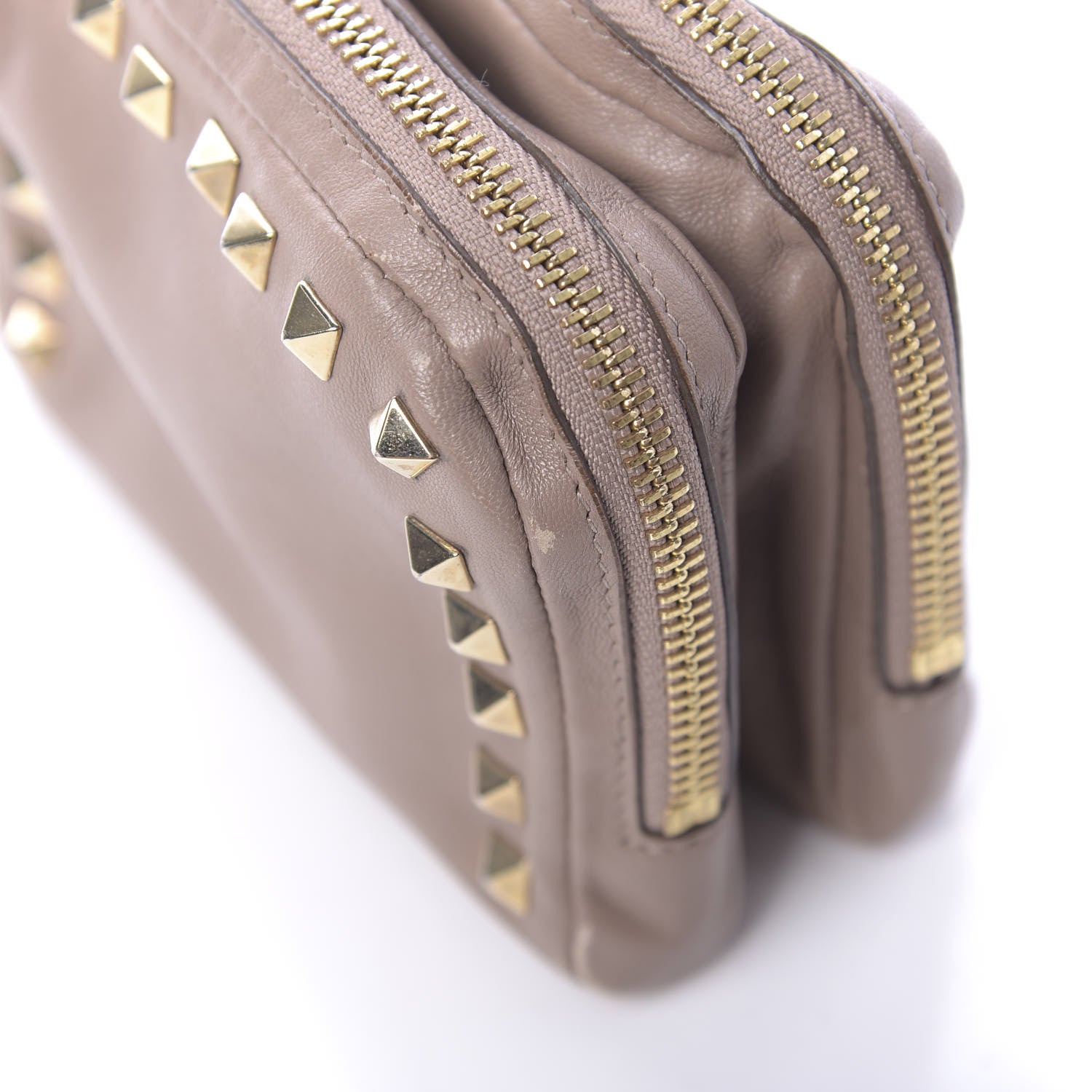 Valentino Garavani Vitello Rockstud Double Zip Compartment Clutch Wristlet Bag Poudre 11 of 12