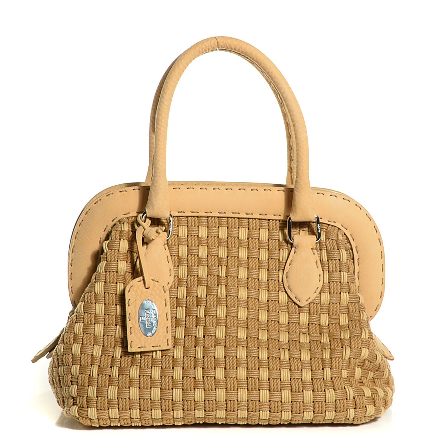 Fendi Woven Straw Calfskin Romano Selleria Medium Adele 1328 Bag Naturale 1 of 10