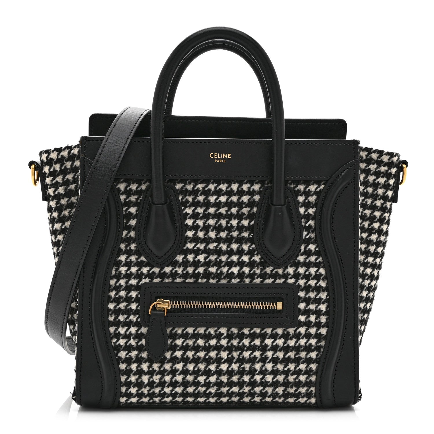 Celine Canvas Calfskin Nano Luggage White Black 1 of 11