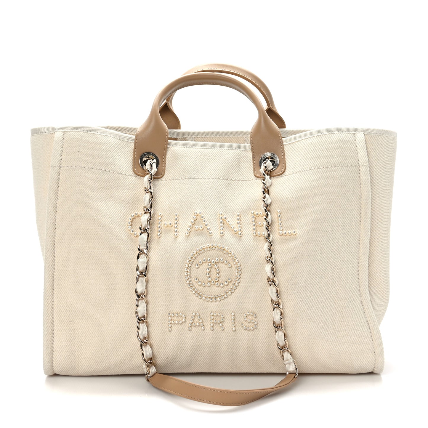 Canvas Pearl Medium Deauville Tote Ecru Beige