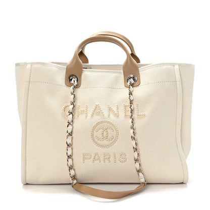Chanel Canvas Pearl Medium Deauville Tote Ecru Beige 1 of 11