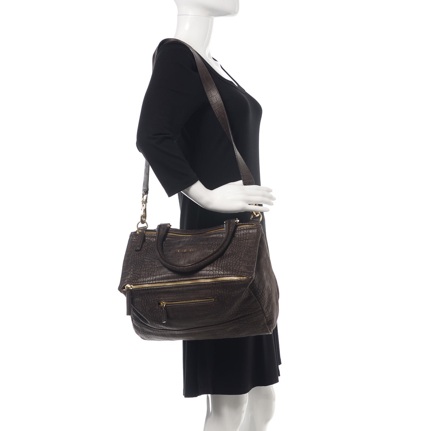Givenchy Nubuck Crocodile Embossed Medium Pandora Dark Grey 3 of 14