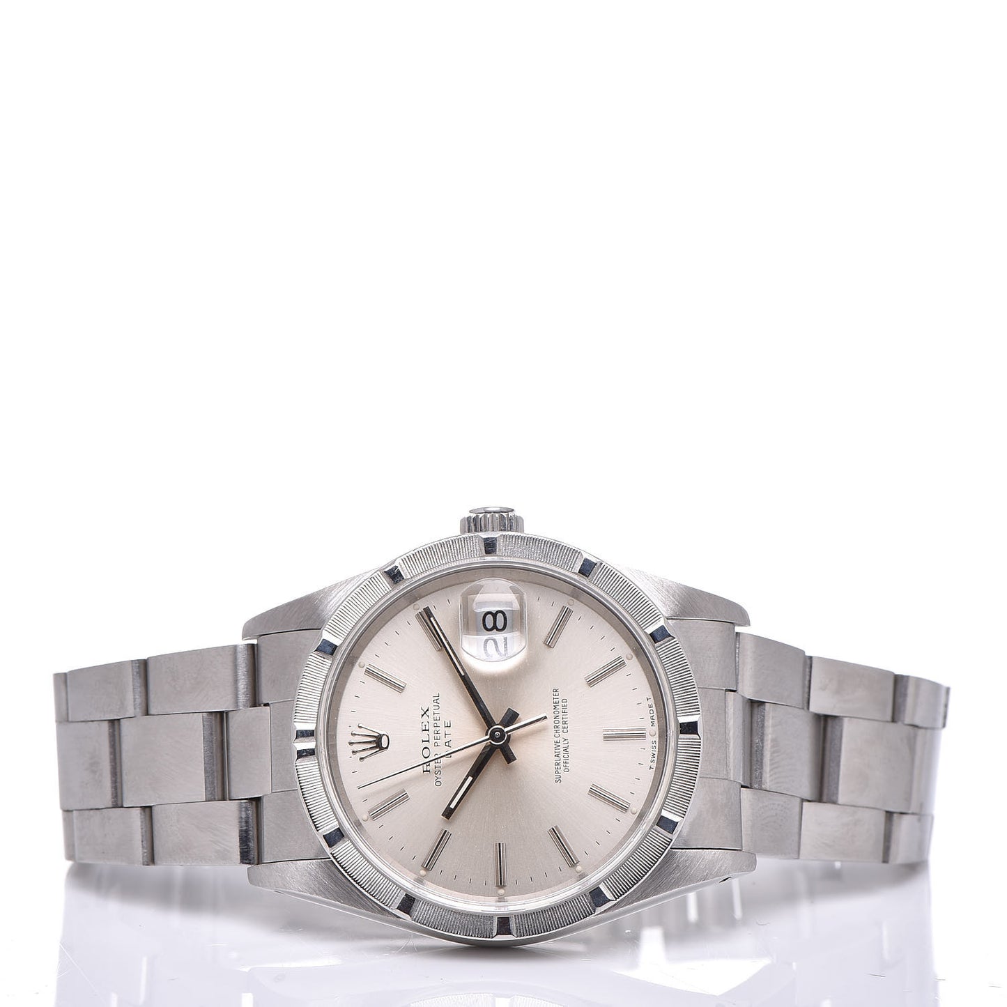 Stainless Steel 34mm Oyster Perpetual Date Watch Silver 15210