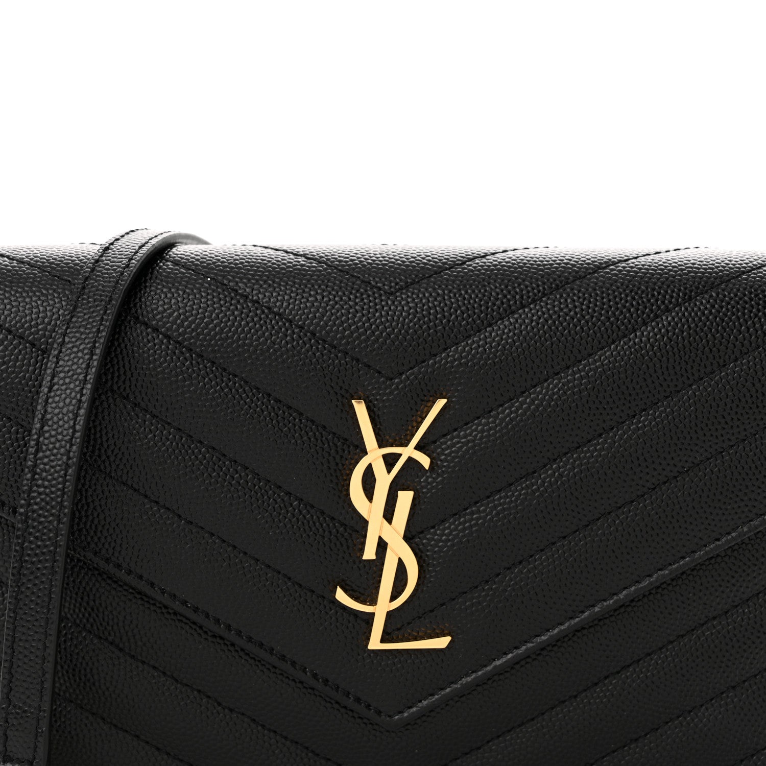 Saint Laurent Grain De Poudre Matelasse Chevron Monogram Envelope Chain Wallet Black 8 of 14