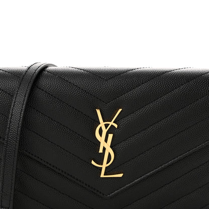 Saint Laurent Grain De Poudre Matelasse Chevron Monogram Envelope Chain Wallet Black 8 of 14