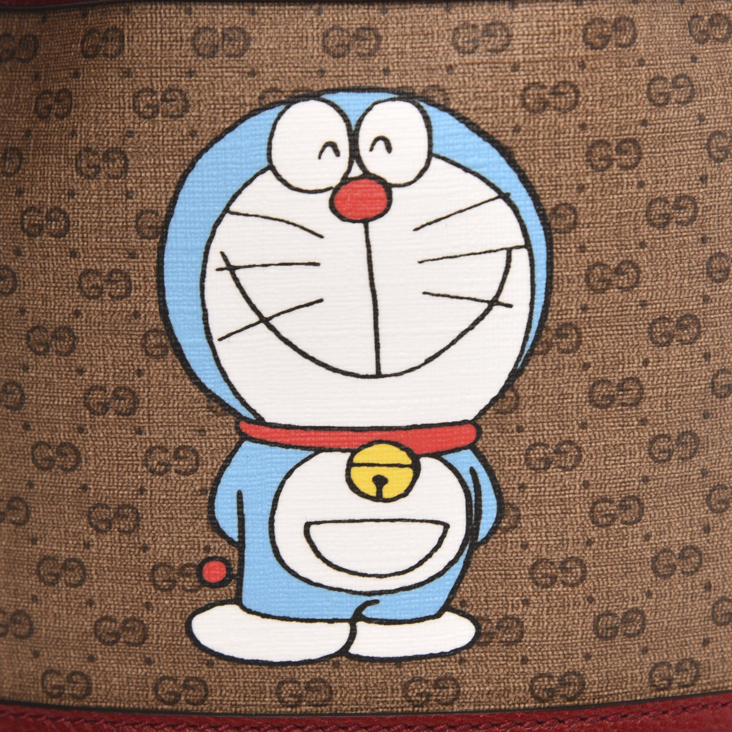 Gucci X DORAEMON Mini Vintage GG Supreme Monogram Textured Dollar Calfskin Mini Bucket Bag Beige Ebony Multicolor New Cherry Red 11 of 12