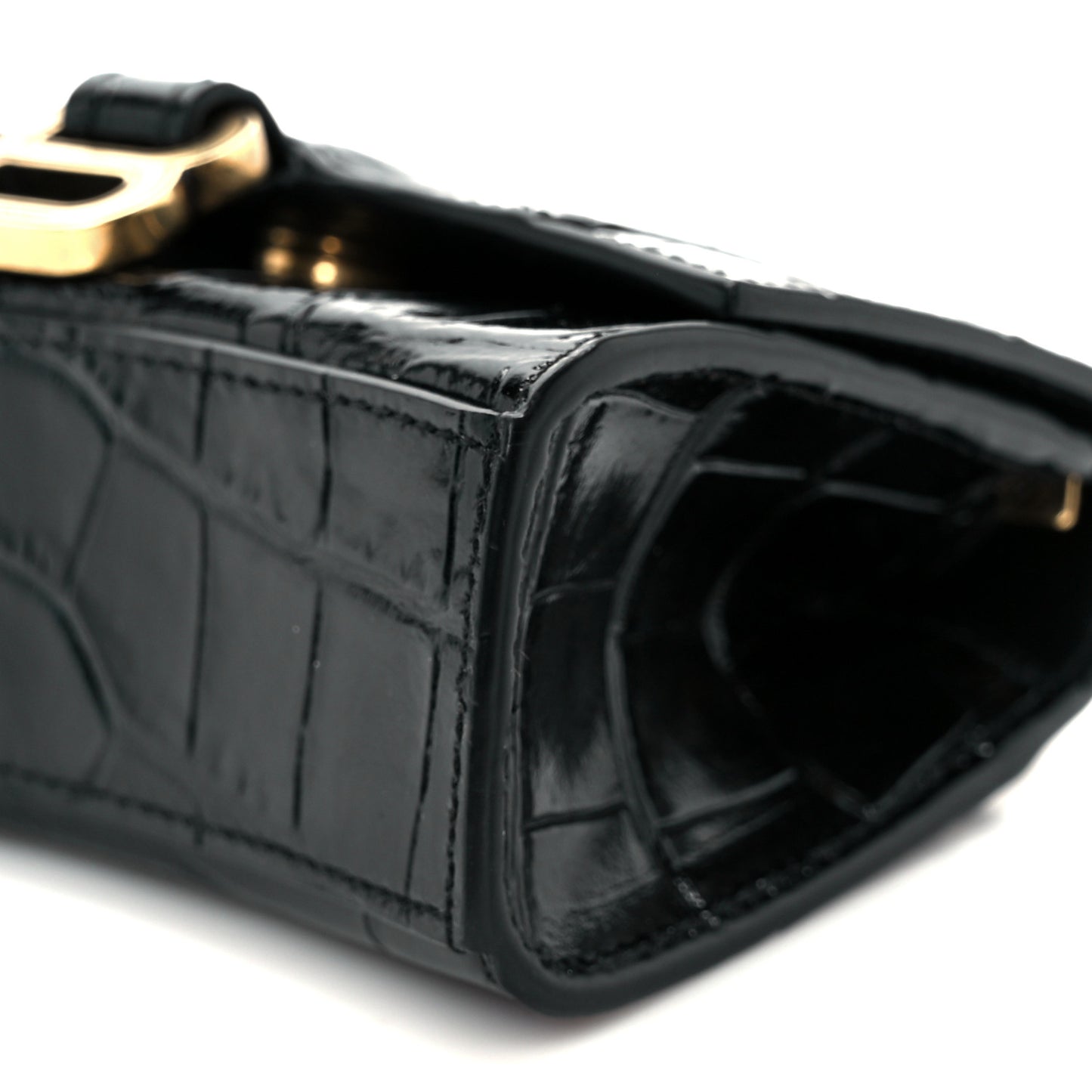 Shiny Calfskin Crocodile Embossed Hourglass Chain Cardholder Black