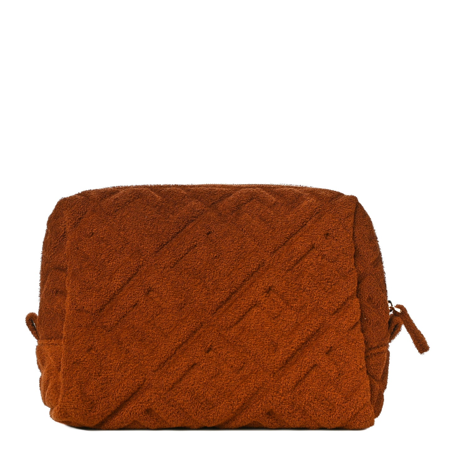 Terry Cloth Vitello Century Matte FF 1974 Embossed Medium Trapezoid Beauty Pouch Caramel