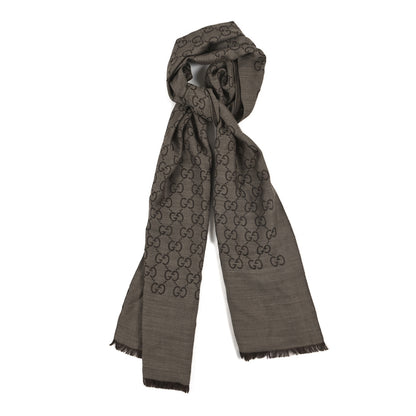 Gucci Wool Silk GG Monogram GGNat Scarf Rope Dark Brown 1 of 4