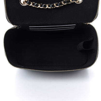 Chanel Lambskin Camellia Embossed Small Vanity Case With Chain Black 5 of 11