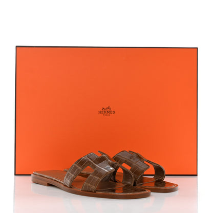 Hermes Shiny Alligator Oran Sandals 35 Ficelle 9 of 9