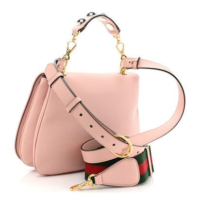 Gucci Roxy Calfskin Web Medium Blondie Top Handle Shoulder Flap Bag Powder Pink 3 of 13