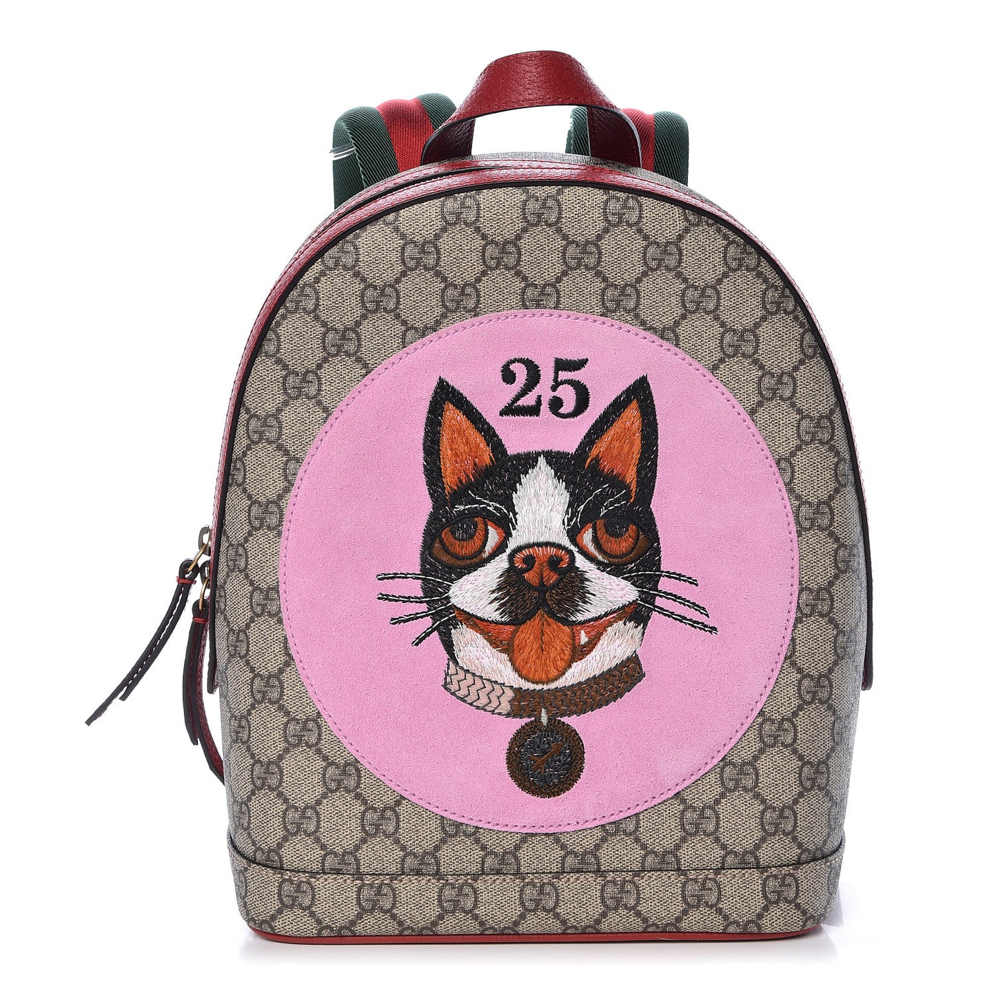 GG Supreme Monogram Web Bosco Patch Dome Backpack Beige Malva Hibiscus Red