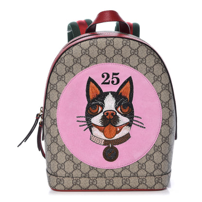 Gucci GG Supreme Monogram Web Bosco Patch Dome Backpack Beige Malva Hibiscus Red 1 of 10