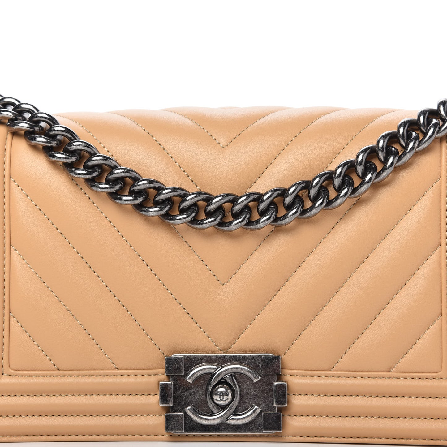Lambskin Chevron Quilted Medium Boy Flap Beige