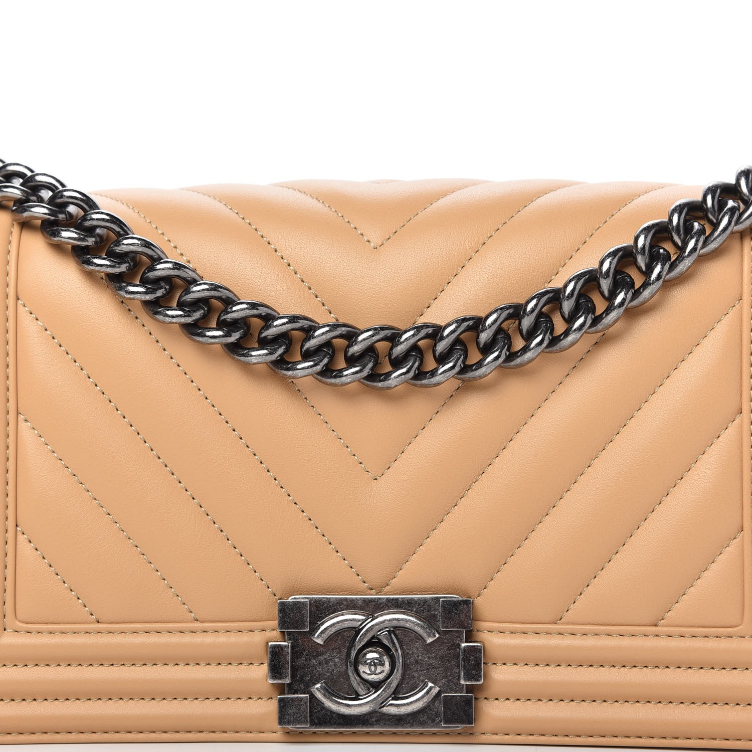 Chanel Lambskin Chevron Quilted Medium Boy Flap Beige 10 of 10