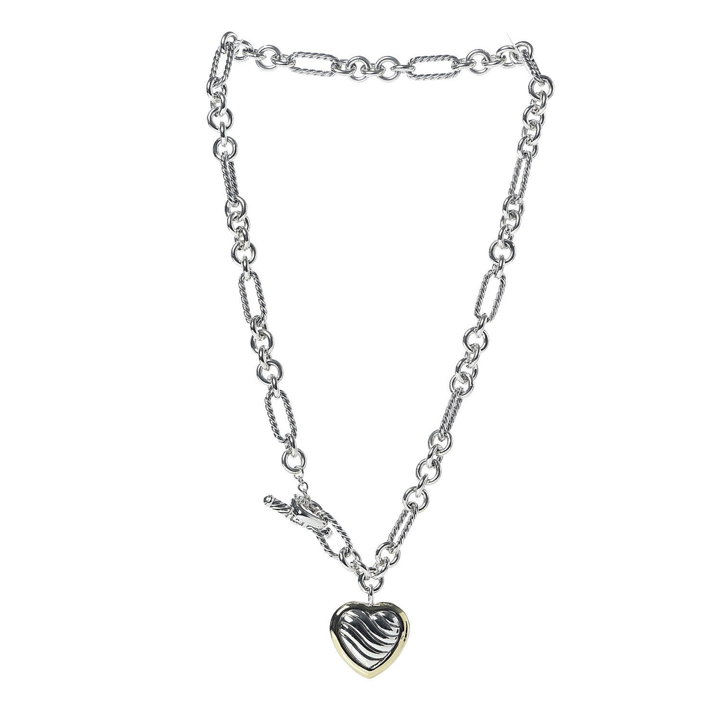 Sterling Silver 18K Yellow Gold Cable Heart Figaro Necklace