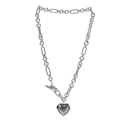 David Yurman Sterling Silver 18K Yellow Gold Cable Heart Figaro Necklace 3 of 5