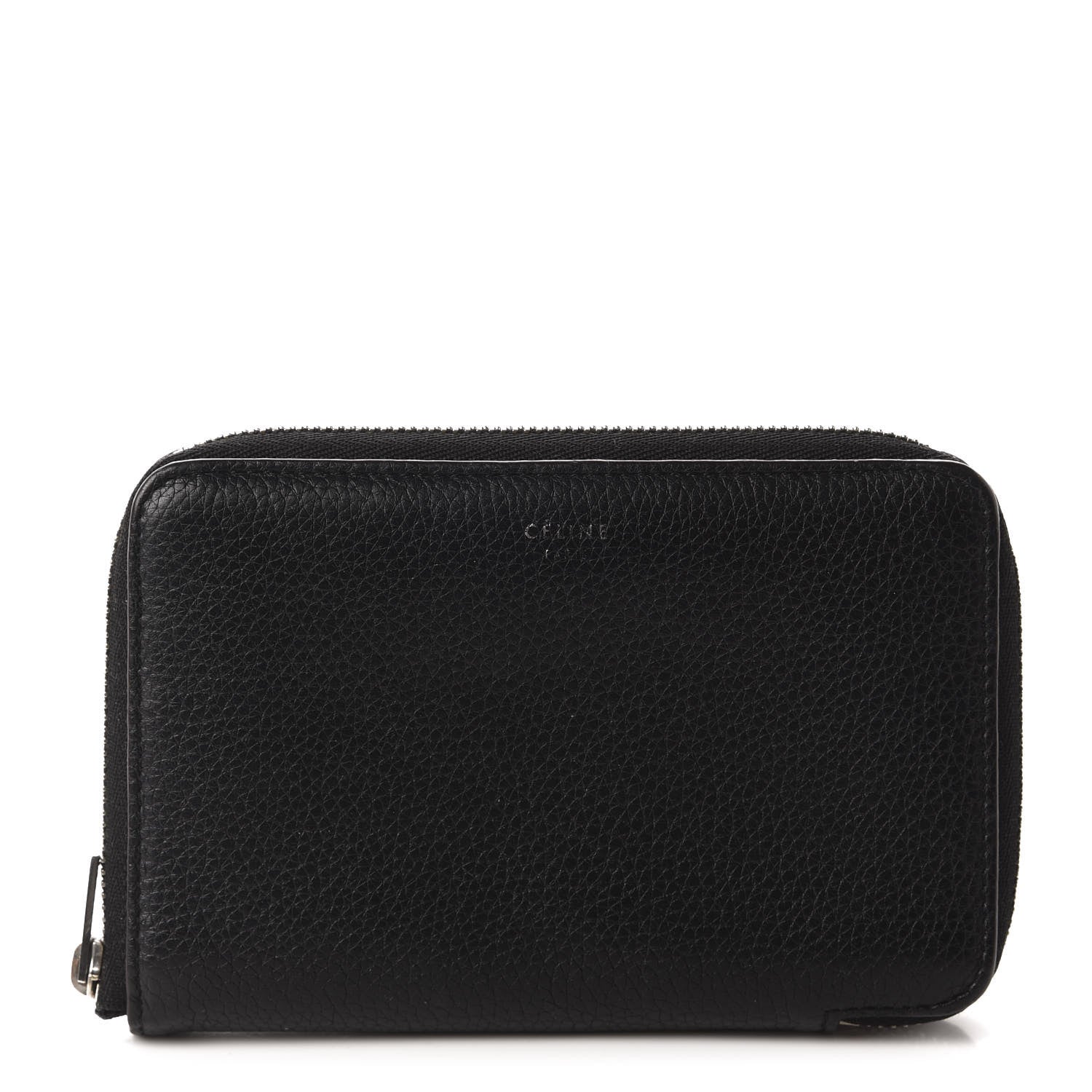 Celine Drummed Calfskin Zip Around Multifunction Wallet Black Citron 1 of 7