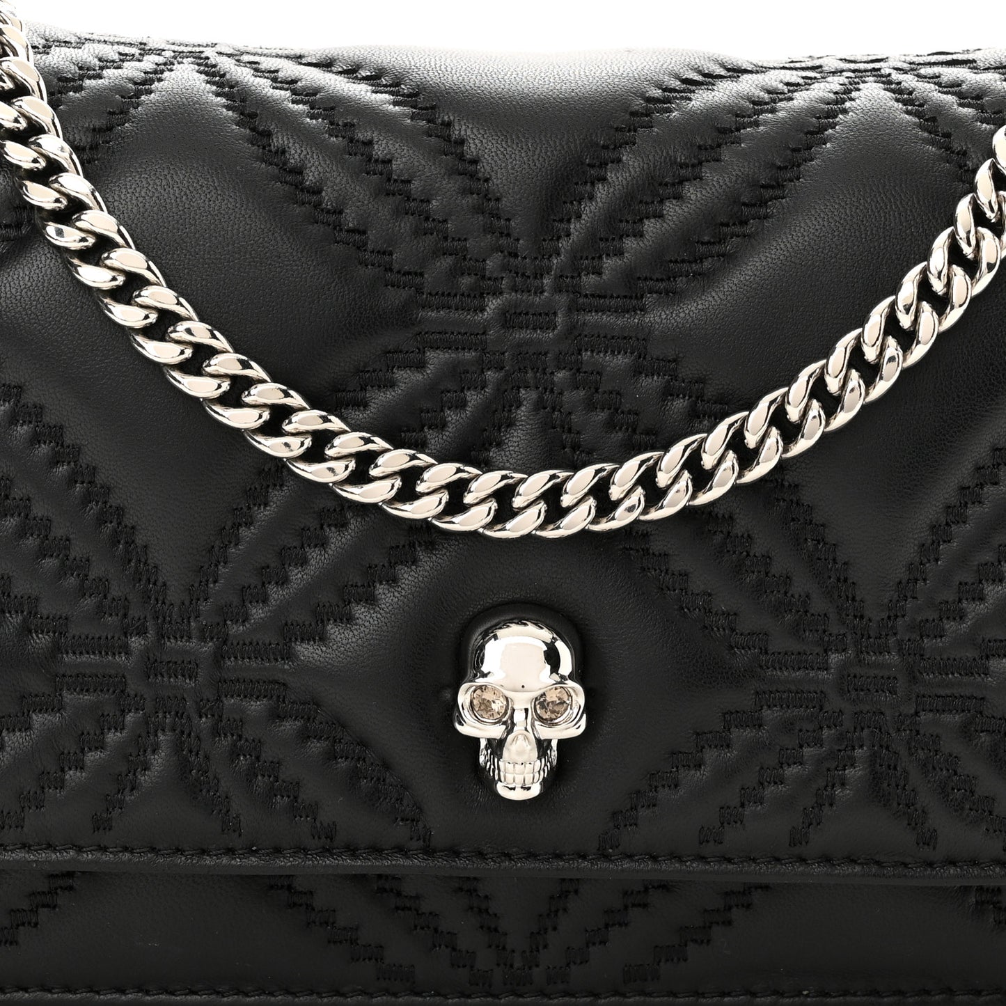 Lambskin Floral Stitched Skull Mini Crossbody Bag Black