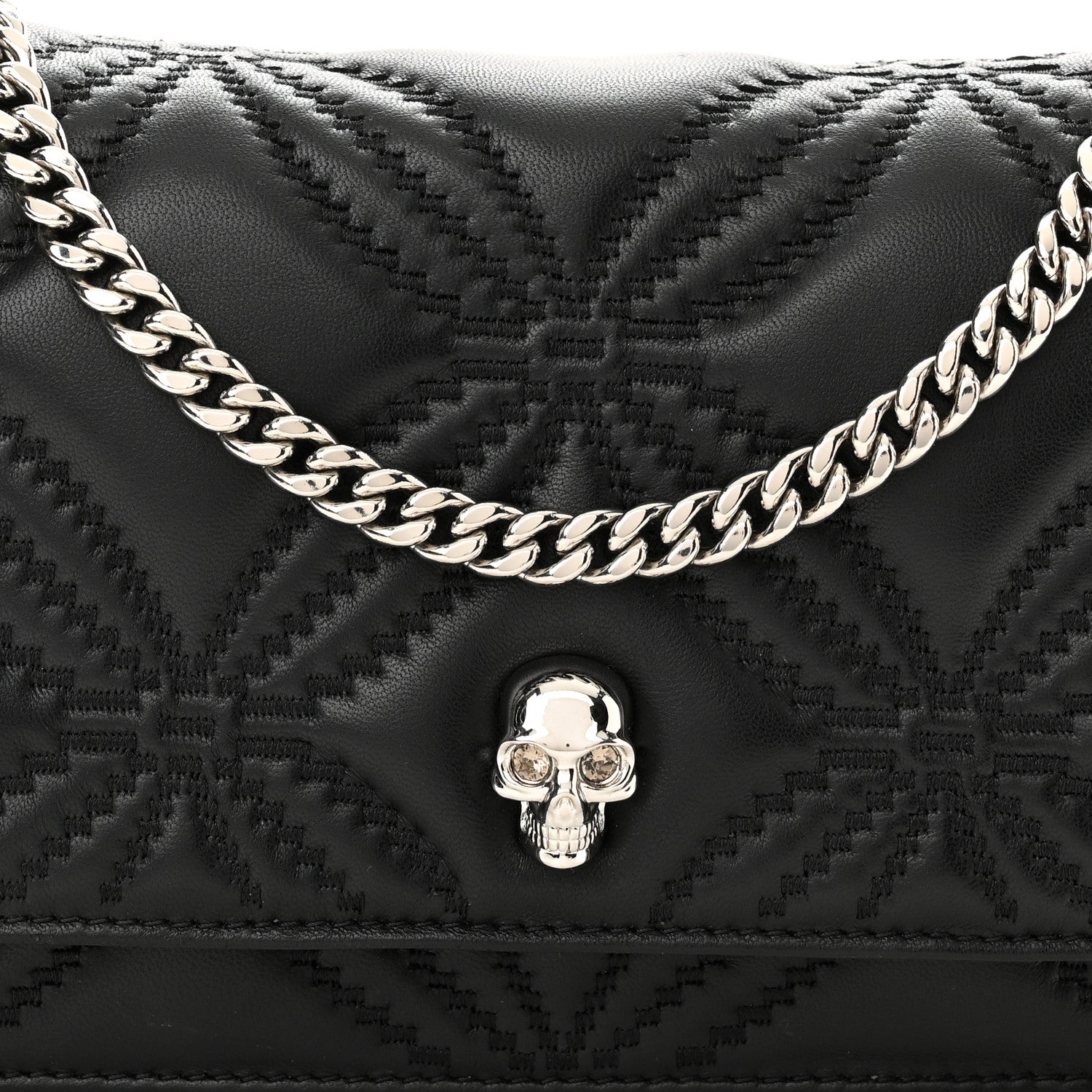 Alexander McQueen Lambskin Floral Stitched Skull Mini Crossbody Bag Black 7 of 9