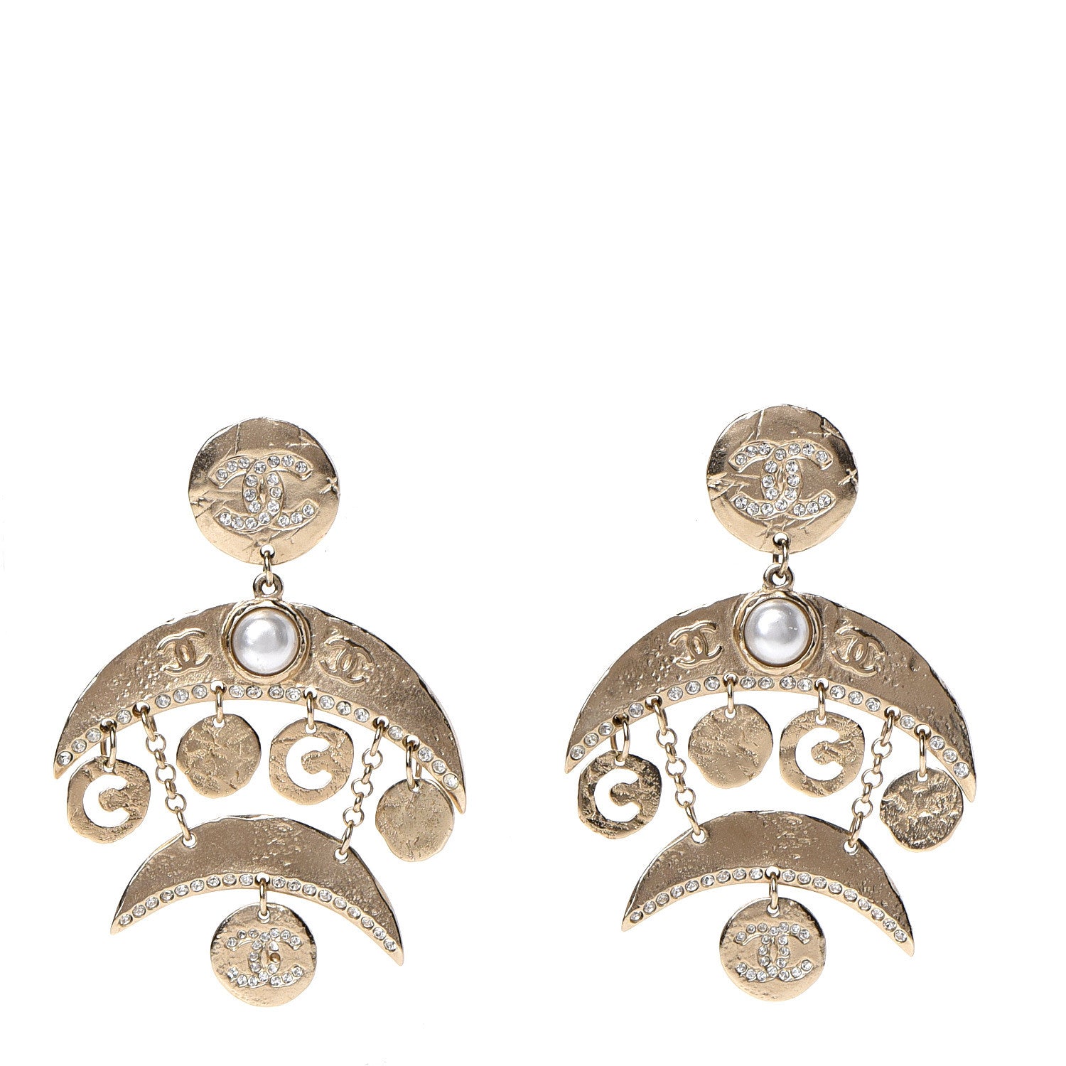 Chanel Crystal Pearl Coco Dangle Earrings Gold 1 of 5