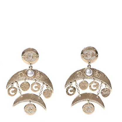 Chanel Crystal Pearl Coco Dangle Earrings Gold 1 of 5