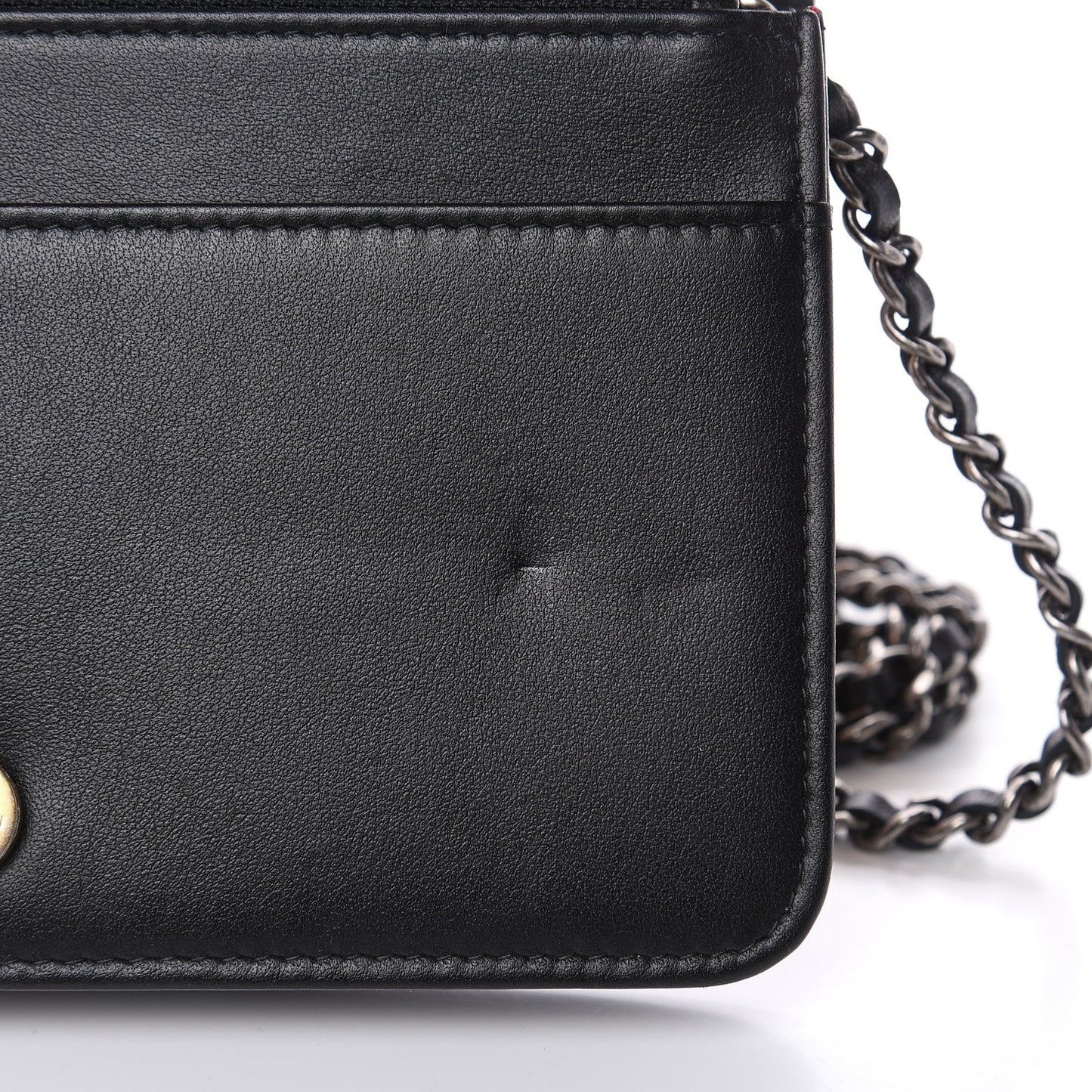 Aged Calfskin Quilted Gabrielle Wallet On Chain WOC Beige Black