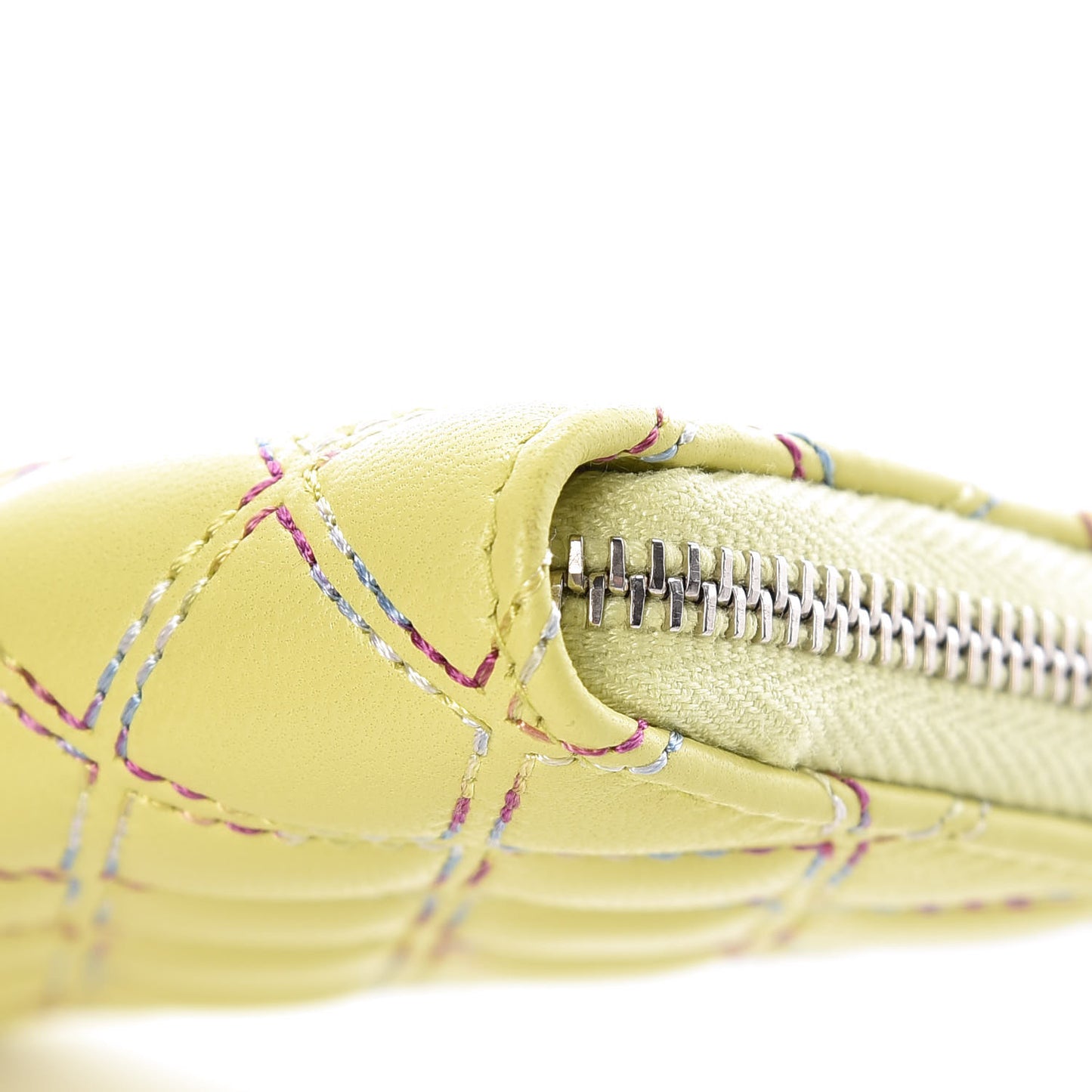 Lambskin Quilted Zip Card Holder Yellow