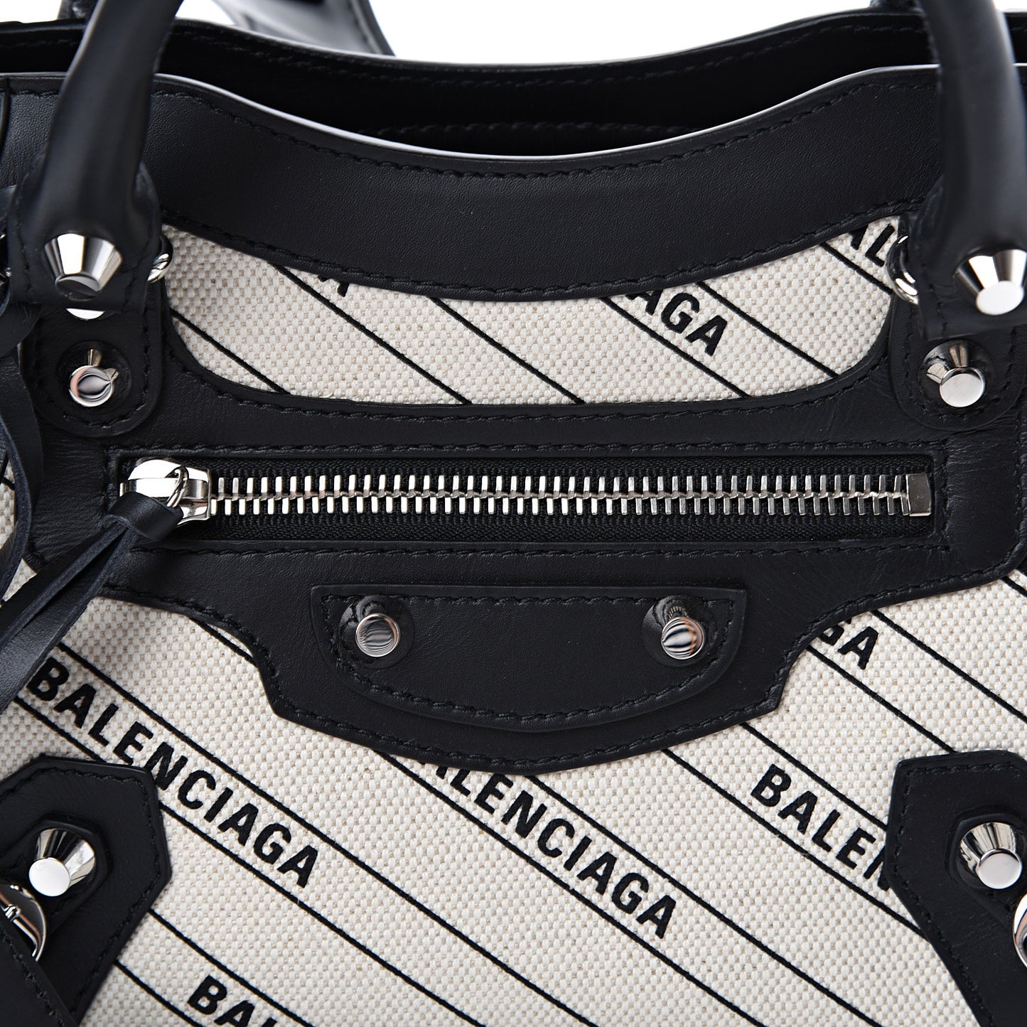 Canvas Satin Calfskin Diagonal Allover Logo Print Classic Silver Hardware Mini City Natural Black