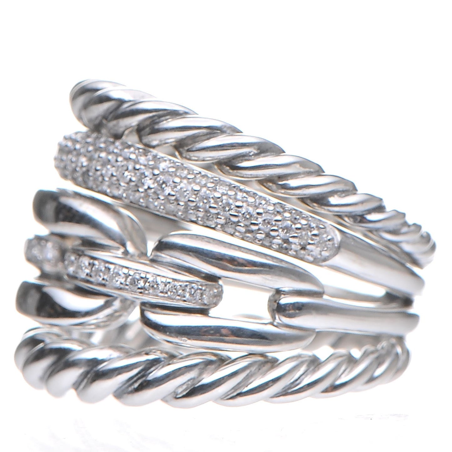 Sterling Silver Diamond Wellesley Link 4 Row Ring 50.6 5.5