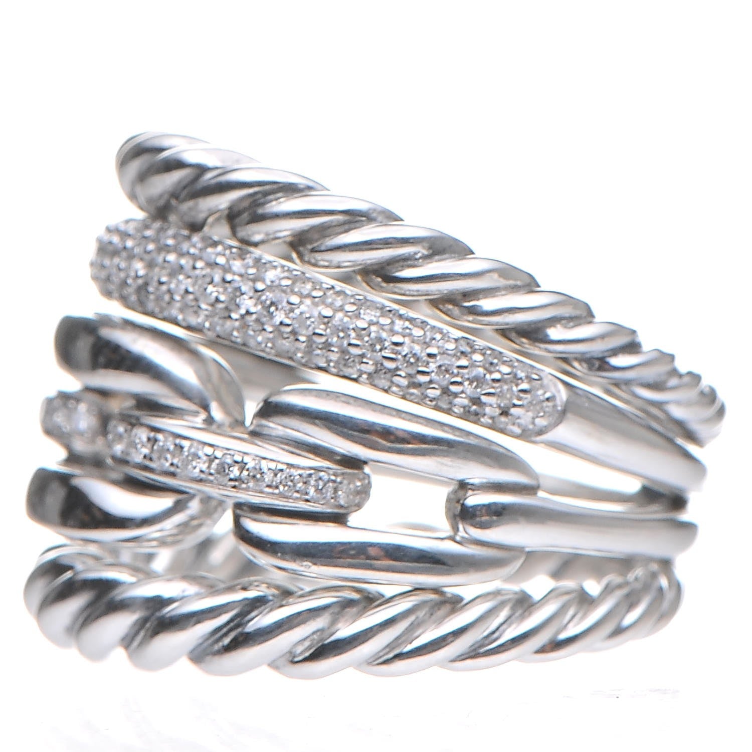 David Yurman Sterling Silver Diamond Wellesley Link 4 Row Ring 50.6 5.5 3 of 7